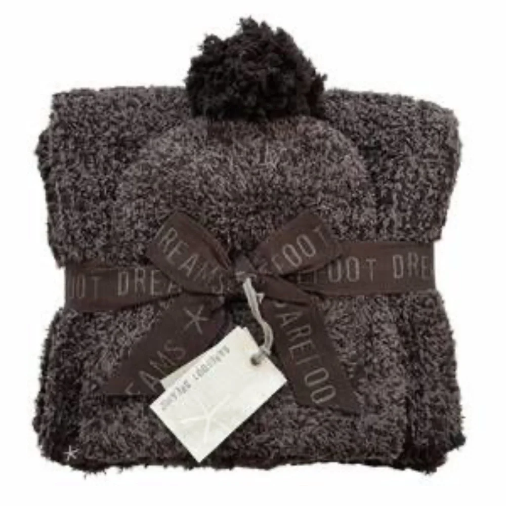 Barefoot Dreams Cozy Chic Pom Pom Beanie & Scarf Set Espresso/Cocoa O/S